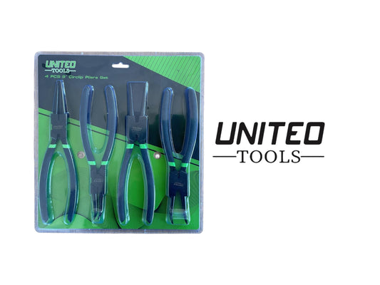 United Tools 4pc 9in Circlip Pliers Set Internal External Straight Bent