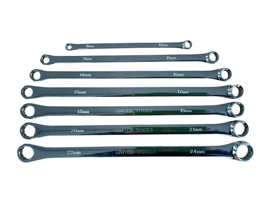 7PC Aviation Double Ended Ring Extra Long Spanner Set 8-24mm Spanners