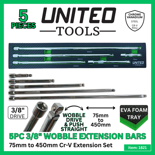 5PC 3/8" Wobble & Push for Straight Extension Bar Set In EVA Foam Tray