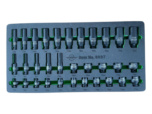 32PC 3/8 Dr IMPACT DEEP And SHALLOW Sockets Metric 8-22mm