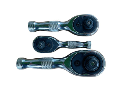 United Tools 3PC Quick Release Stubby Ratchet Set 1/4 Dr, 3/8 Dr & 1/2 Dr