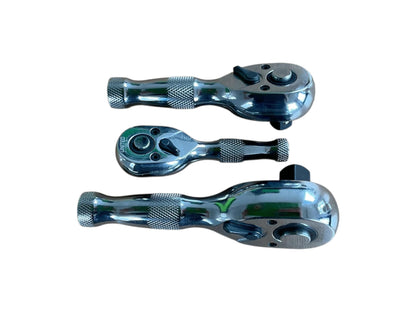 United Tools 3PC Quick Release Stubby Ratchet Set 1/4 Dr, 3/8 Dr & 1/2 Dr
