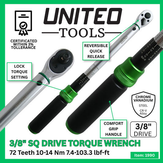 United Torque Wrench 10-140 Nm 3/8" Square Dr Reversible Ratchet Calibrated