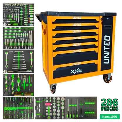 XXL Professional 7 Drawer Roller Lockable Tool Cabinet with 286 Tools