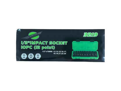 United Tools 1/2" IMPACT Sockets Set 10PC 12 Point 13-24mm