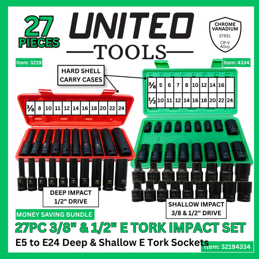 27PC 3/8 & 1/2" Dr Deep & Shallow IMPACT Female E-TORX Socket Set