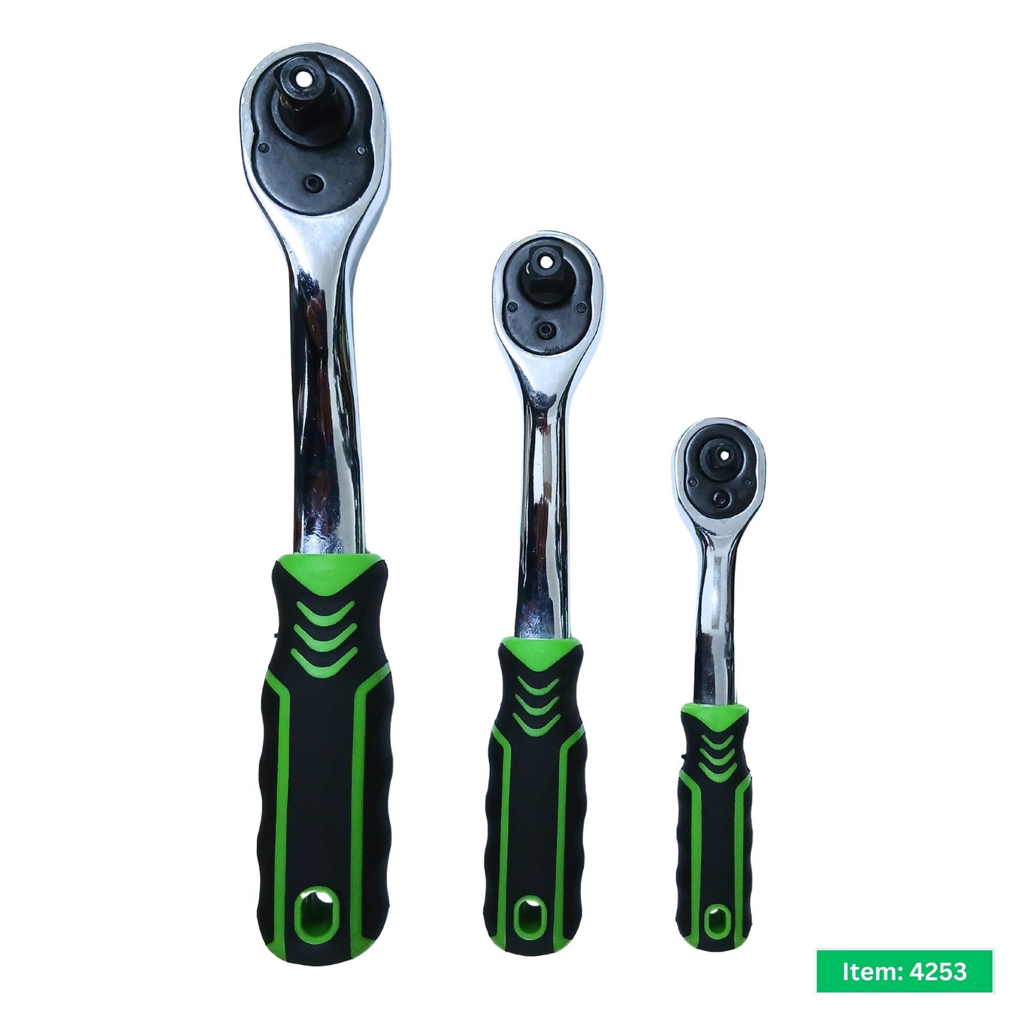 3pc Ratchet Set Soft Grip Handles 1/4 3/8 1/2in 90 Tooth Quick Release