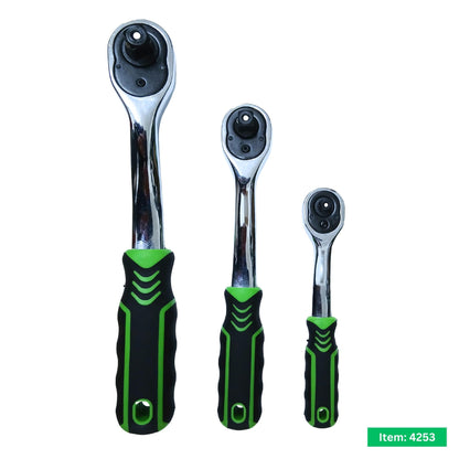 3pc Ratchet Set Soft Grip Handles 1/4 3/8 1/2in 90 Tooth Quick Release