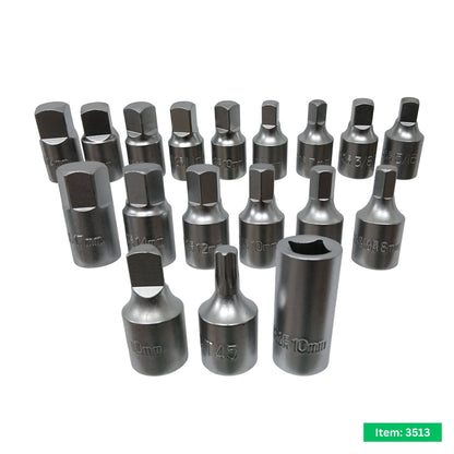 18PC 3/8" Dr Master Drain Plug Key Set Sump Sockets TORX HEX TR in EVA Foam Tray