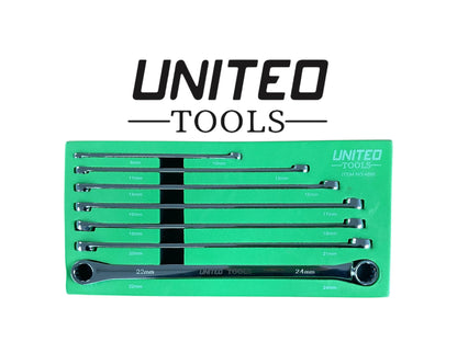 7PC Aviation Double Ended Ring Extra Long Spanner Set 8-24mm Spanners