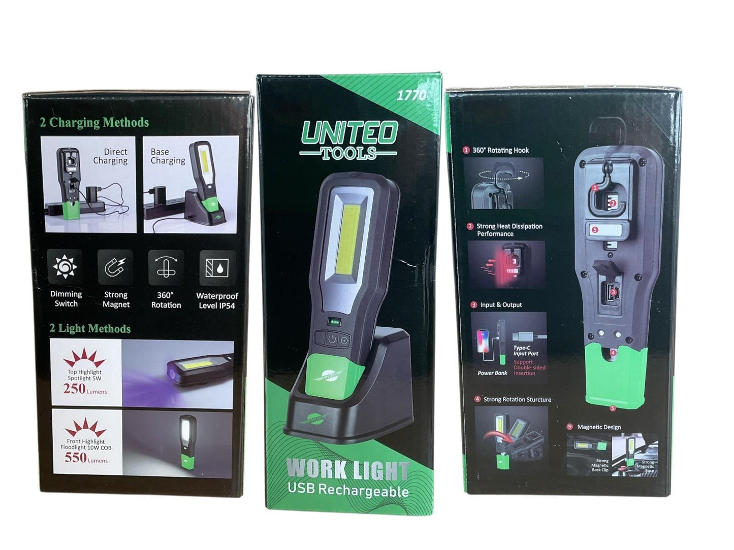 COB Led Cordless Magnetic Work Light USB Inspection Lamp Torch Rechargeable