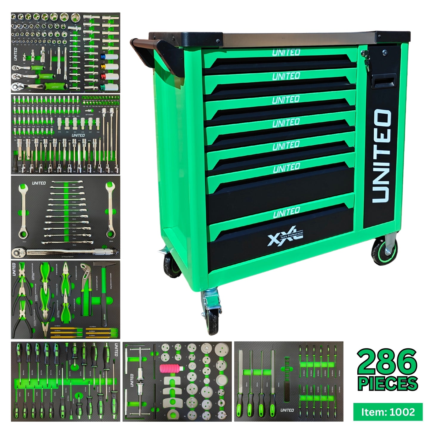XXL Professional 7 Drawer Roller Lockable Tool Cabinet with 286 Tools