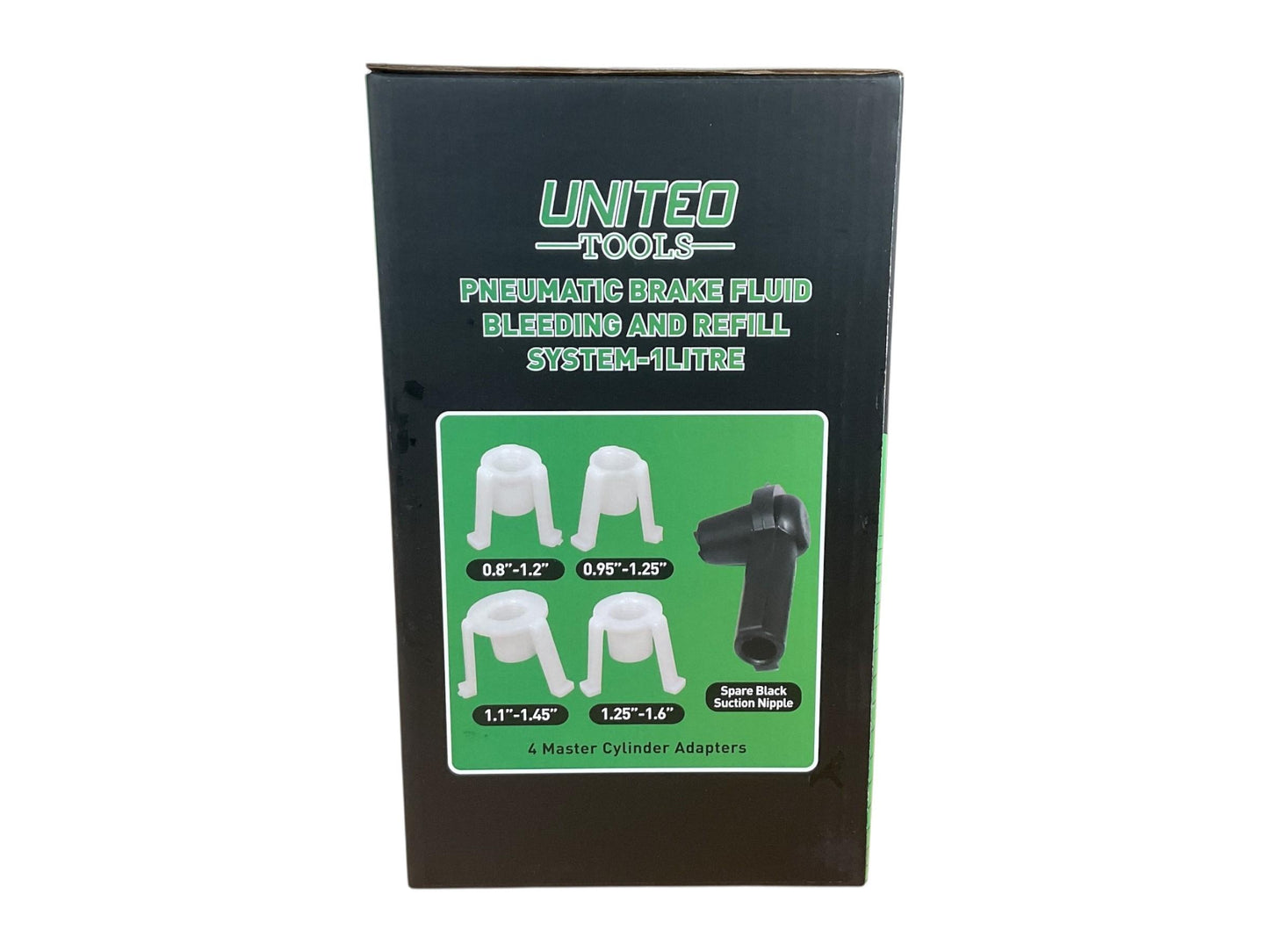 United Tools U2302 Pneumatic Brake Fluid & Refill System 1 Litre 90-120Psi 17M Hose 21-30mm Adapters For 4 Master Cylinders