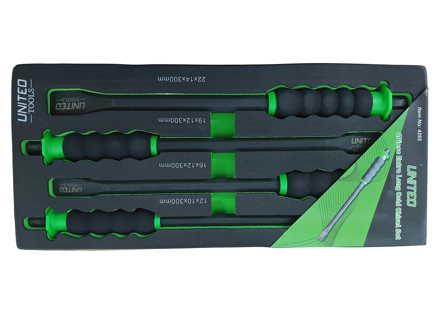 United Tools 4PC Extra Long 300mm Cold Chisel Set 12/16/19/22mm EVA Foam